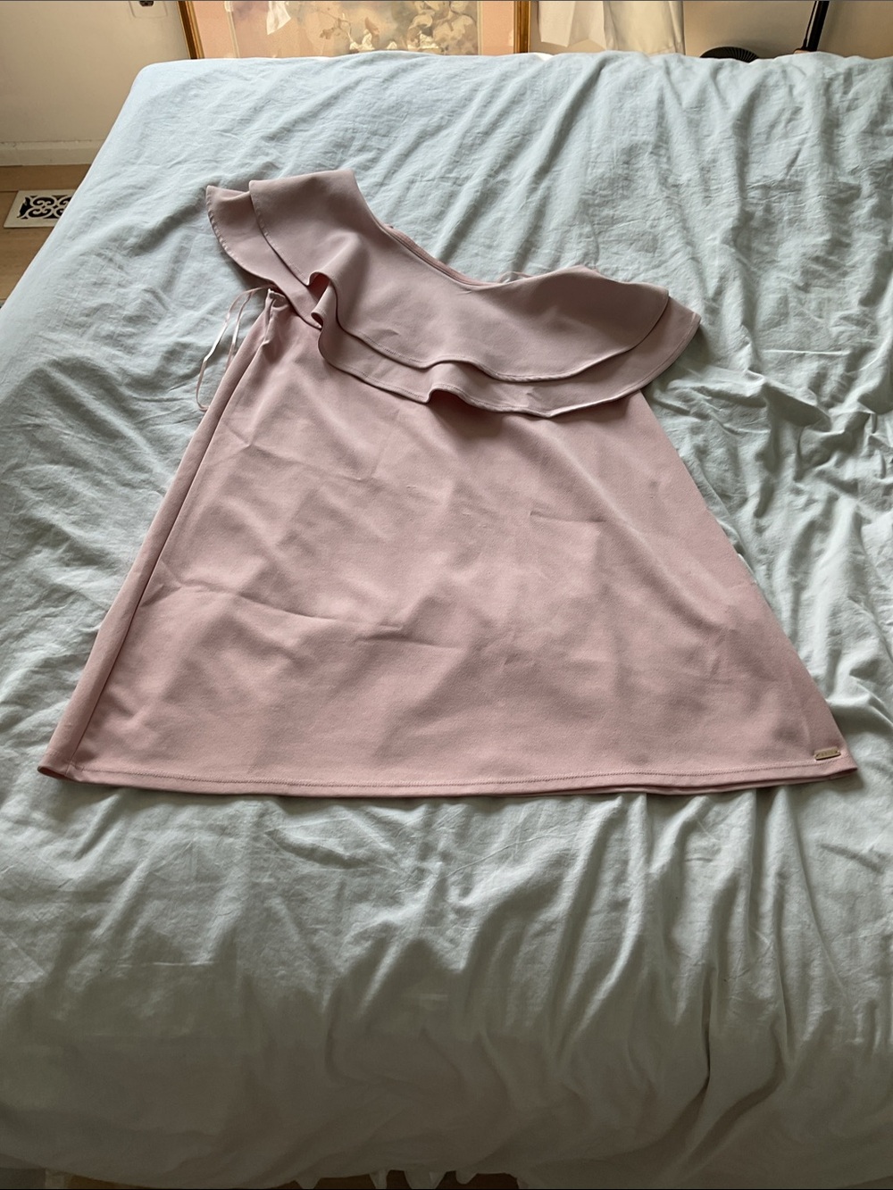 Mohito Blush Pink One Shoulder Ruffle Mini Dress Size S Non Slip
